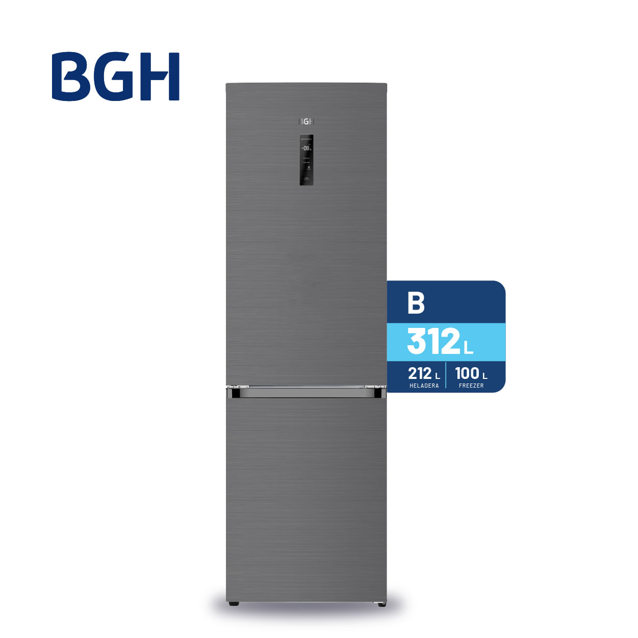 Heladera BGH Combi No Frost Dark Inox 312L OUTLET A Heladera BGH Combi No Frost Dark Inox 312 Litros OUTLET A